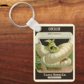 ヴィンテージシードパケットラベルアートホワイトバミューダオニオン キーホルダー (正面)