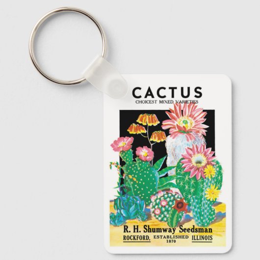 ヴィンテージシードパケットラベルアート砂漠サボテン植物 キーホルダー (正面)