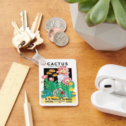ヴィンテージシードパケットラベルアート砂漠サボテン植物 キーホルダー (デスク)