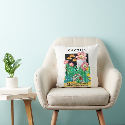 ヴィンテージシードパケットラベルアート砂漠サボテン植物 クッション (椅子)