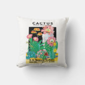 ヴィンテージシードパケットラベルアート砂漠サボテン植物 クッション (正面)