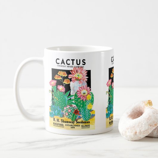 ヴィンテージシードパケットラベルアート砂漠サボテン植物 コーヒーマグカップ (ドーナツ)