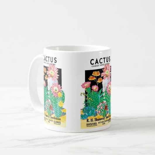 ヴィンテージシードパケットラベルアート砂漠サボテン植物 コーヒーマグカップ (正面左)