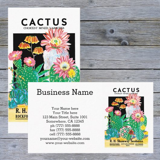 ヴィンテージシードパケットラベルアート砂漠サボテン植物 名刺