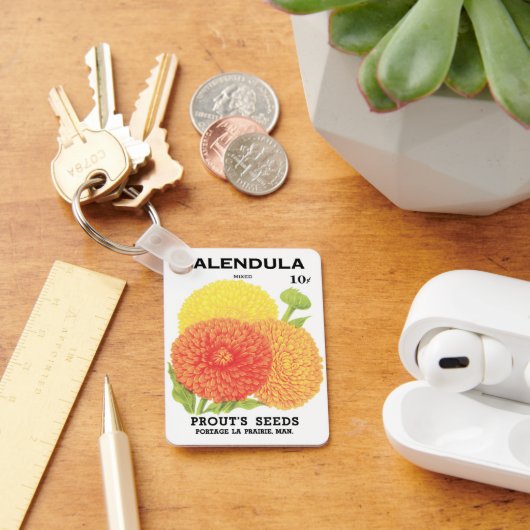 ヴィンテージシードパケットラベルアート、カレンダフラワー キーホルダー (デスク)