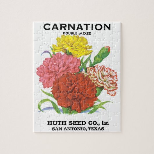 ヴィンテージシードパケットラベルアート、カーネーションフラワー ジグソーパズル (縦)