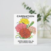 ヴィンテージシードパケットラベルアート、カーネーションフラワー ポストカード (スタンド正面)