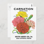 ヴィンテージシードパケットラベルアート、カーネーションフラワー ポストカード (正面/裏面)
