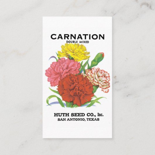 ヴィンテージシードパケットラベルアート、カーネーションフラワー 名刺 (裏面)