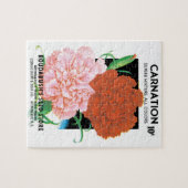 ヴィンテージシードパケットラベルアート、カーネーション花 ジグソーパズル (横)