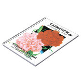 ヴィンテージシードパケットラベルアート、カーネーション花 ノートブック (左側)