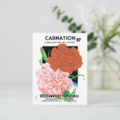 ヴィンテージシードパケットラベルアート、カーネーション花 ポストカード (スタンド正面)