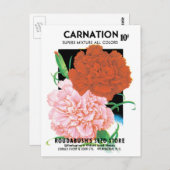 ヴィンテージシードパケットラベルアート、カーネーション花 ポストカード (正面/裏面)