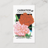 ヴィンテージシードパケットラベルアート、カーネーション花 名刺 (裏面)