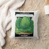 ヴィンテージシードパケットラベルアート、グリーンキャベツ クッション (ブランケット)