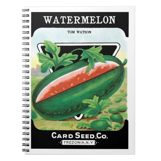 ヴィンテージシードパケットラベルアート、スイカ果実 ノートブック (正面)