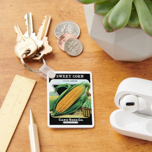 ヴィンテージシードパケットラベルアート、スイートイエローコーン キーホルダー (デスク)