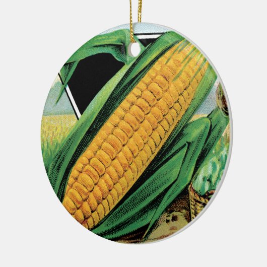 ヴィンテージシードパケットラベルアート、スイートイエローコーン セラミックオーナメント (左)