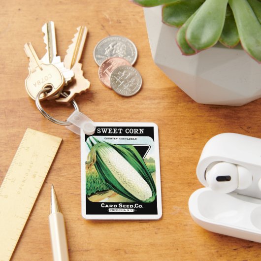 ヴィンテージシードパケットラベルアート、スイートホワイトコーン キーホルダー (デスク)