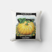 ヴィンテージシードパケットラベルアート、ハロウィンカボチャ クッション (正面)