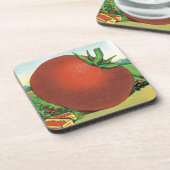 ヴィンテージシードパケットラベルアート、バートのシードトマト コースター (左側)