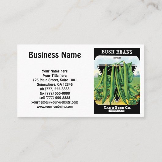 ヴィンテージシードパケットラベルアート、ブッシュ豆の野菜 名刺 (正面)