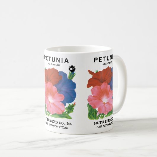 ヴィンテージシードパケットラベルアート、ペチュニア花 コーヒーマグカップ (正面右)