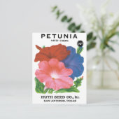 ヴィンテージシードパケットラベルアート、ペチュニア花 ポストカード (スタンド正面)