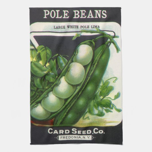 ヴィンテージシードパケットラベルアート、ポールリマ豆 キッチンタオル (縦)