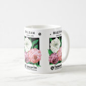 ヴィンテージシードパケットラベルアート、椿の花 コーヒーマグカップ (正面右)