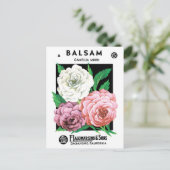 ヴィンテージシードパケットラベルアート、椿の花 ポストカード (スタンド正面)