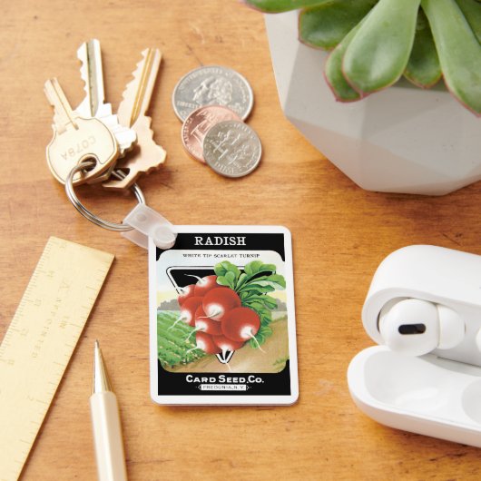 ヴィンテージシードパケットラベルアート、緋色の大根 キーホルダー (デスク)