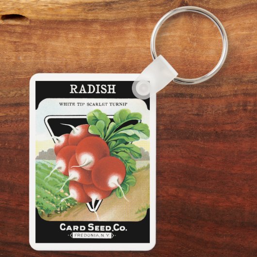 ヴィンテージシードパケットラベルアート、緋色の大根 キーホルダー (裏面)