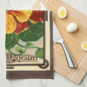 ヴィンテージシードパケットラベルアート、Nasturtium花 キッチンタオル (四つ折り)