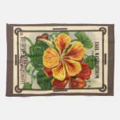 ヴィンテージシードパケットラベルアート、Nasturtium花 キッチンタオル (横)