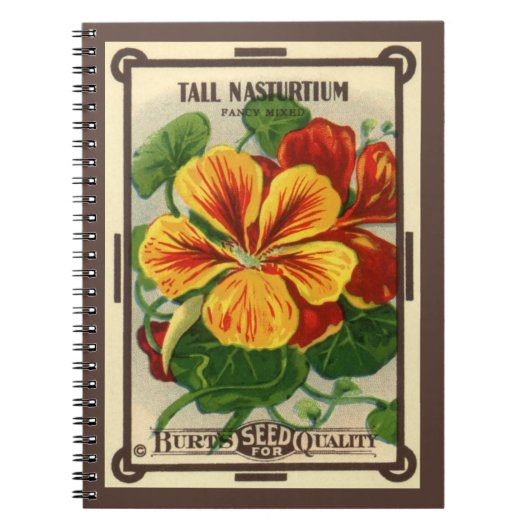 ヴィンテージシードパケットラベルアート、Nasturtium花 ノートブック (正面)