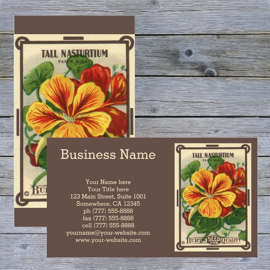ヴィンテージシードパケットラベルアート、Nasturtium花 名刺