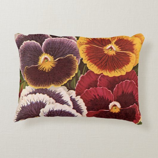 ヴィンテージシードパケットラベル、ガーデンパンジー花 アクセントクッション (裏面)