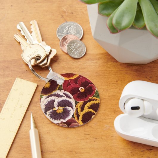 ヴィンテージシードパケットラベル、ガーデンパンジー花 キーホルダー (デスク)