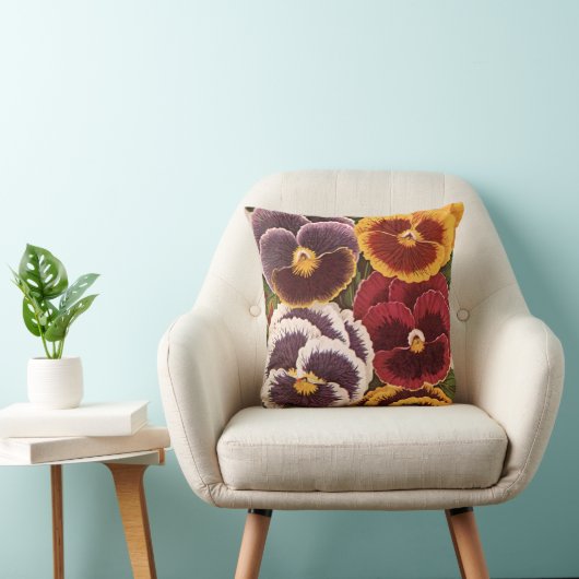 ヴィンテージシードパケットラベル、ガーデンパンジー花 クッション (椅子)