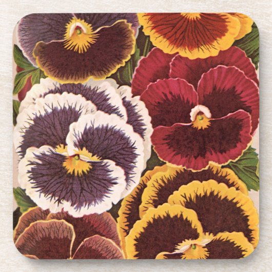 ヴィンテージシードパケットラベル、ガーデンパンジー花 コースター (正面)