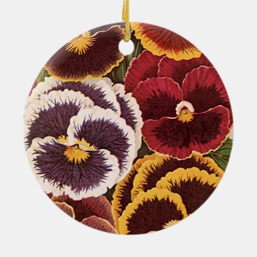 ヴィンテージシードパケットラベル、ガーデンパンジー花 セラミックオーナメント (裏面)