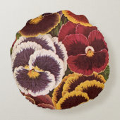 ヴィンテージシードパケットラベル、ガーデンパンジー花 ラウンドクッション (裏面)