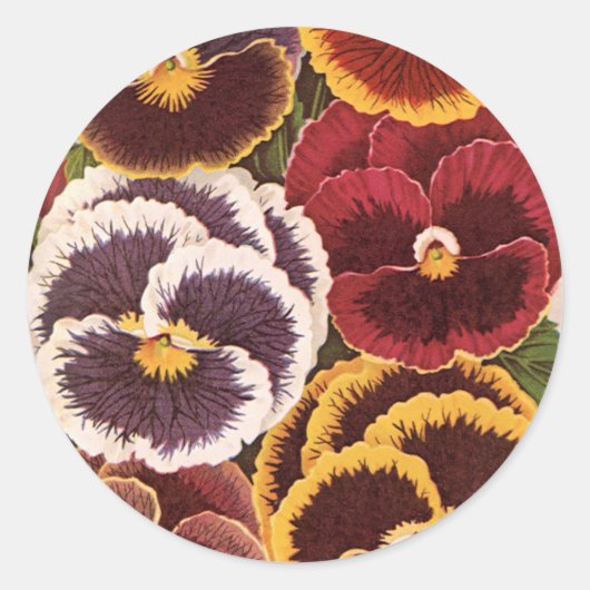ヴィンテージシードパケットラベル、ガーデンパンジー花 ラウンドシール (正面)