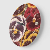 ヴィンテージシードパケットラベル、ガーデンパンジー花 ラージ壁時計 (傾斜)