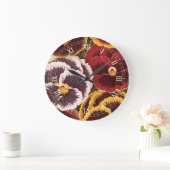 ヴィンテージシードパケットラベル、ガーデンパンジー花 ラージ壁時計 (ホーム)