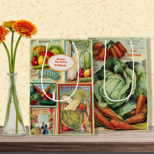 ヴィンテージシードパケット誕生日媒体抱き枕 ミディアムペーパーバッグ