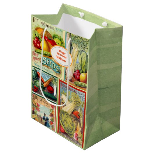 ヴィンテージシードパケット誕生日媒体抱き枕 ミディアムペーパーバッグ (正面アングル)