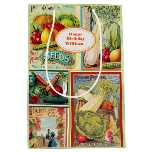 ヴィンテージシードパケット誕生日媒体抱き枕 ミディアムペーパーバッグ (正面)