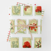 ヴィンテージシードパック、ドットとプレイド ラッピングペーパーシート (インサイチュ)